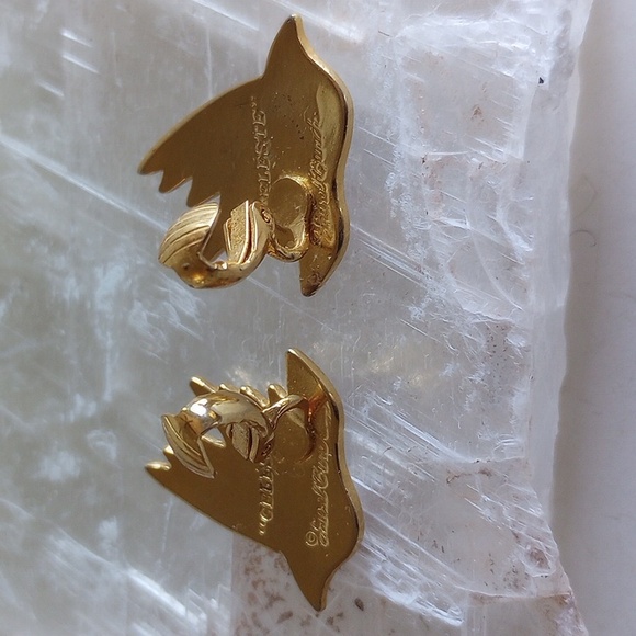 LAUREL BURCH "CELESTE" ENAMEL EARRINGS CLIP RED PURPLE GREEN SIGNED - Picture 4 of 4